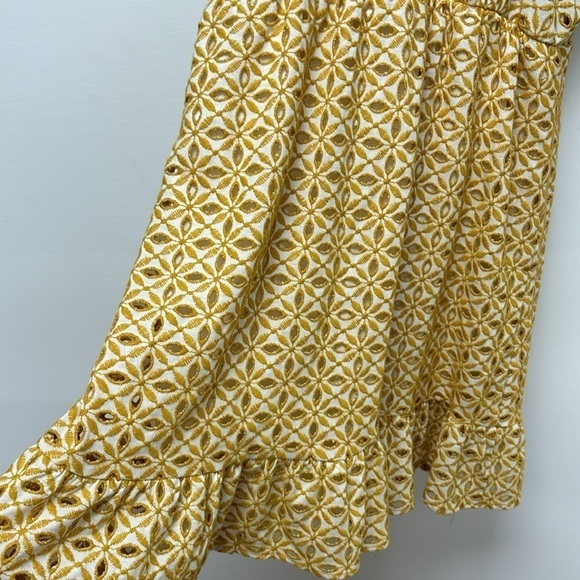 Topshop Yellow Eyelet Ruffle Mini Embroidered Dress size 6 - Picture 11 of 11